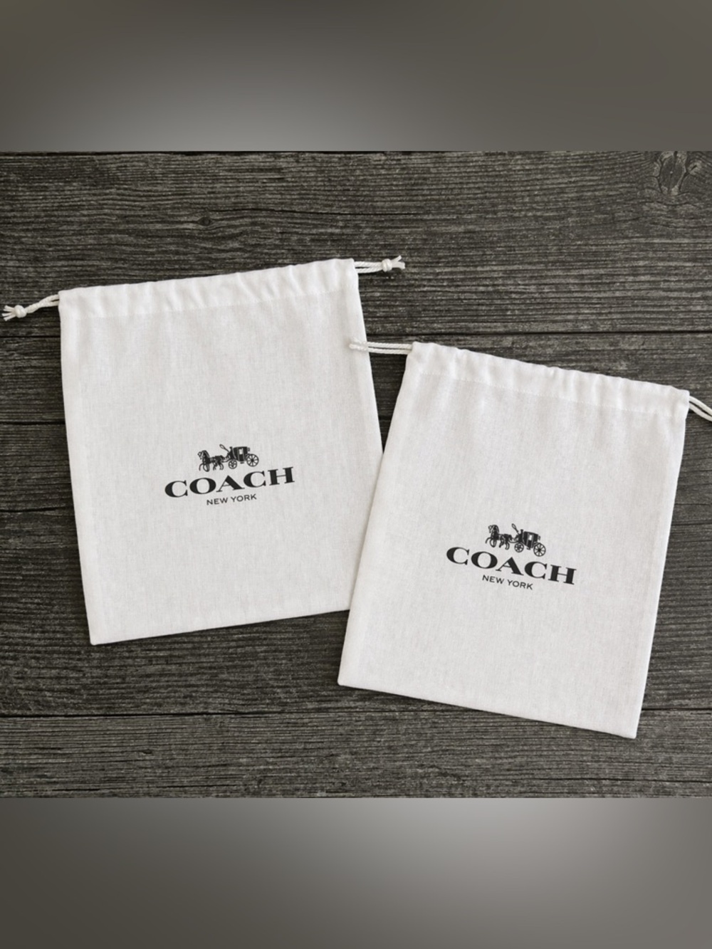 New COACH Set of Two White Dust Bag Set 2 Drawstring 8x7.5 Wallet Jewelry Pouch